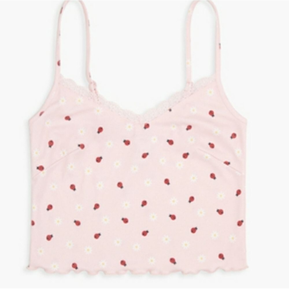 Forever 21 Pink Floral Cropped Cami Tank Top Medium